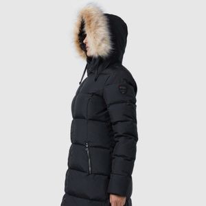 Pajar Jayde Black Quilted Puffer Down Jacket Fur Hood Water Resistant Size L